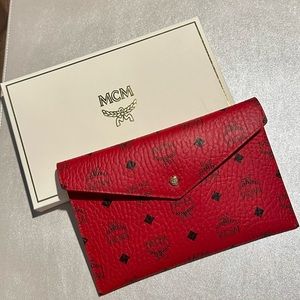MCM Red Visetos Envelope Clutch Pouch